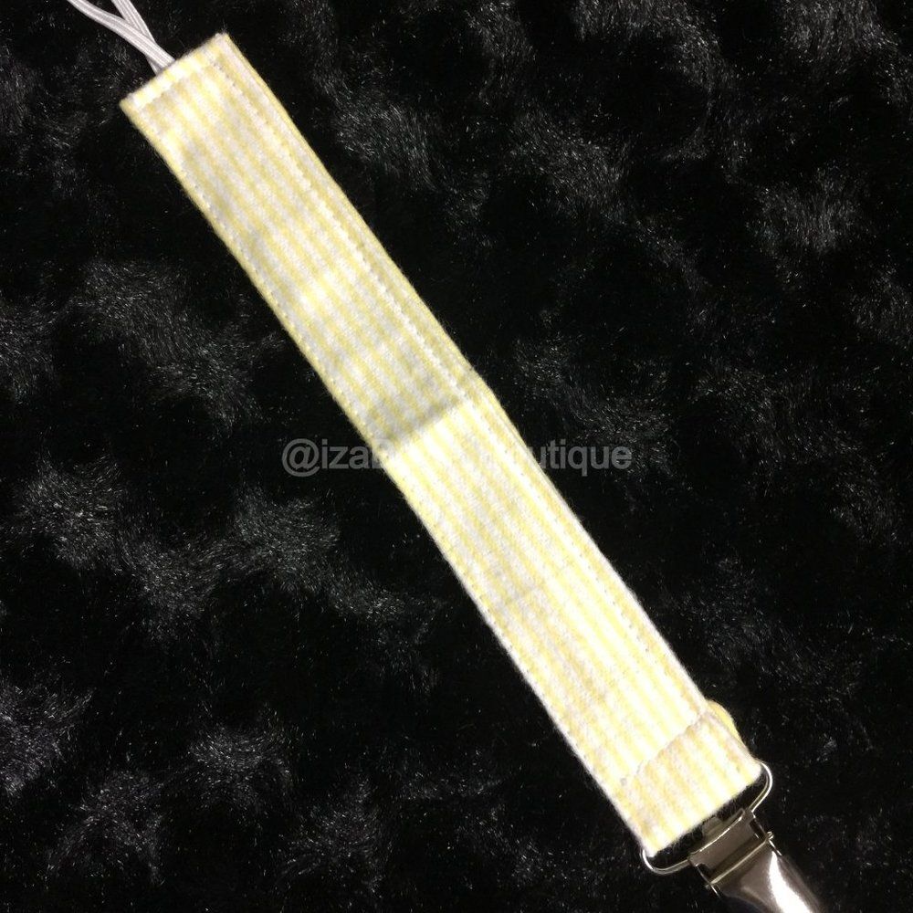 Yellow Stripes Print Pacifier Clip PC1181 Handmade NWT Boutique